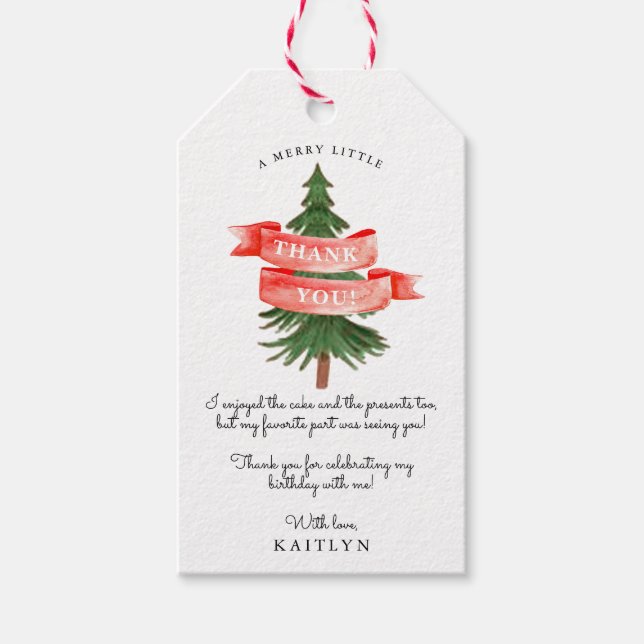 Étiquettes-cadeau Aquarelle Pine Arbre Joyeux Petit Anniversaire (Devant)