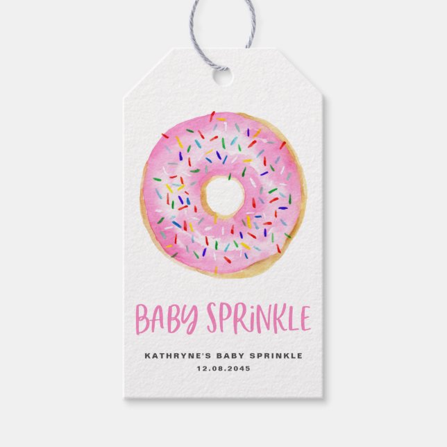 Étiquettes-cadeau Aquarelle Pink Donut Baby Sprinkl Merci (Devant)
