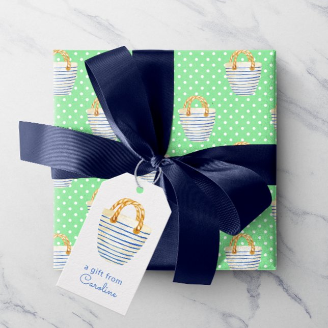 Étiquettes-cadeau Aquarelle Pois sac de plage Purge (Cute watercolor beach bag gift tags add a touch of summer to any gift!)