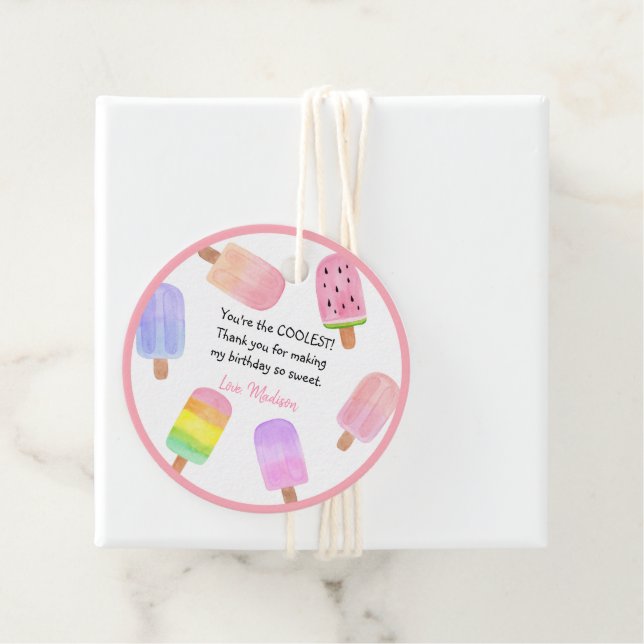 Étiquettes Cadeau Aquarelle Popsicle Rose Girl Anniversaire (En situation)