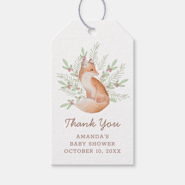 Étiquettes-cadeau Aquarelle renard mignon. Baby shower animal merci (Devant)