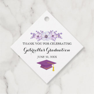 Étiquettes Cadeau Aquarelle Ressort Purple Floral Burst Graduation