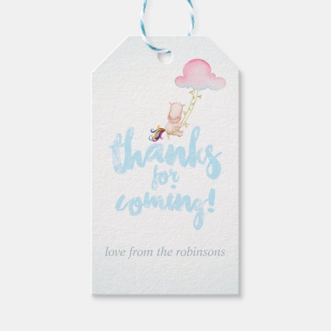 Étiquettes-cadeau Aquarelle Rhino Unicorn bébé garçon douche Merci (Devant)
