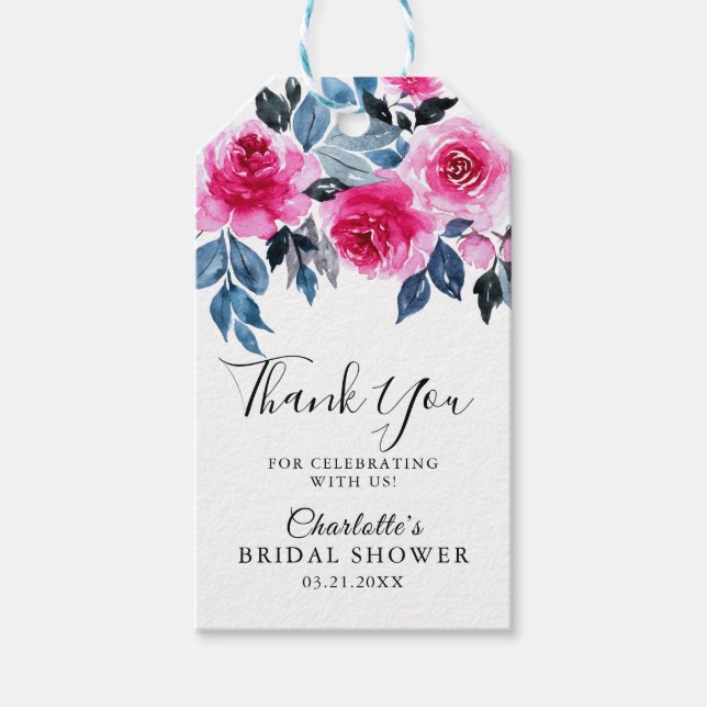 Étiquettes-cadeau Aquarelle romantique Merci de Fête des mariées Flo (Devant)