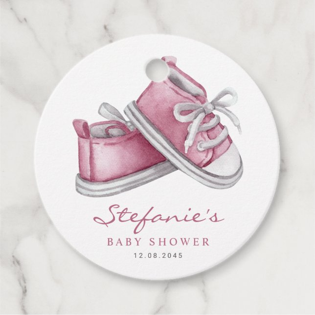 Étiquettes Cadeau Aquarelle rose Baby shower de bébés bonbons (Devant)