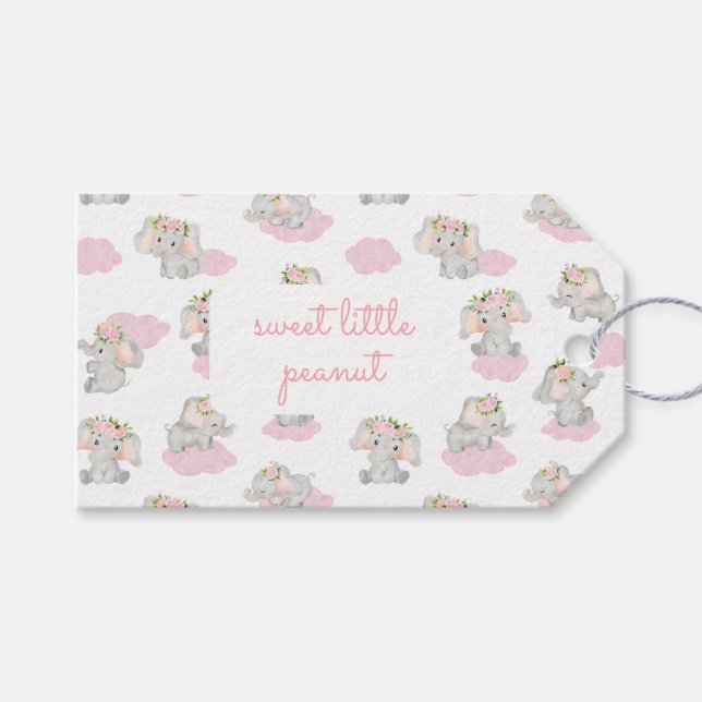 Étiquettes-cadeau Aquarelle rose Baby shower éléphant Merci (Devant (Horizontal))