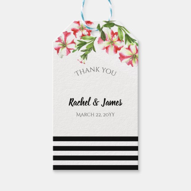 Étiquettes-cadeau Aquarelle rose blanc Pétunias Mariage floral (Devant)