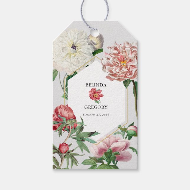 Étiquettes-cadeau Aquarelle rose blanc pivoines Mariage (Devant)