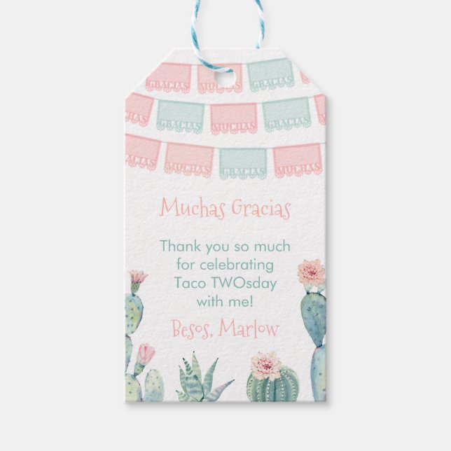 Étiquettes-cadeau Aquarelle rose Cactus Fête mexicaine Fête Favorise (Devant)