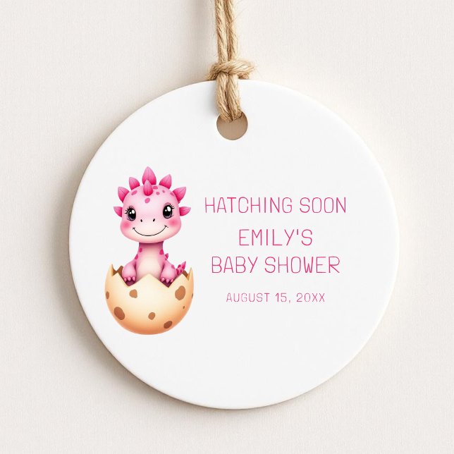 Étiquettes Cadeau Aquarelle rose Dinosaure Hatching Bientôt Baby sho (Créateur téléchargé)