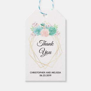 Étiquettes-cadeau Aquarelle rose et vert moderne Mariage Succulent