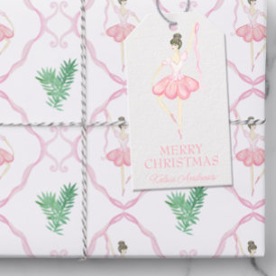 Étiquettes-cadeau Aquarelle rose et vert Noël Ballerinas Photo