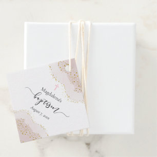 Étiquettes Cadeau aquarelle rose   faux or parties scintillant Baptê