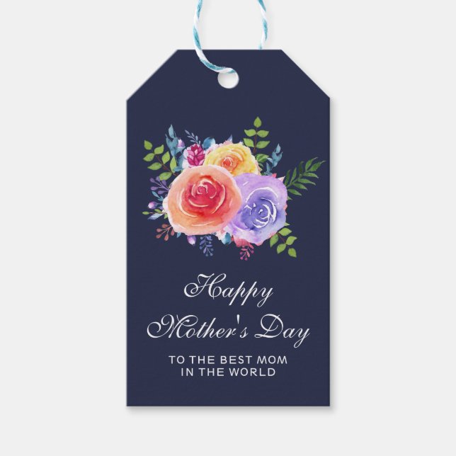 Étiquettes-cadeau Aquarelle Rose Floral Bouquet Fête des Mères (Devant)
