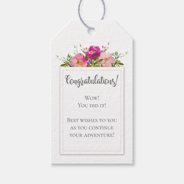 Étiquettes-cadeau Aquarelle rose Floral Graduation Félicitations (Devant)