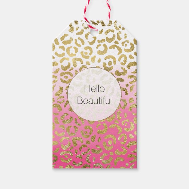 Étiquettes-cadeau Aquarelle rose léopard d'or (Devant)