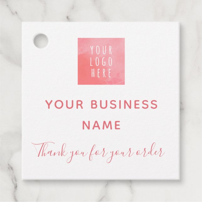 Étiquettes Cadeau Aquarelle rose Logo Social Media Order Merci (Devant)