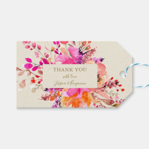 Étiquettes-cadeau Aquarelle rose Mariage Floral Merci personnalisé