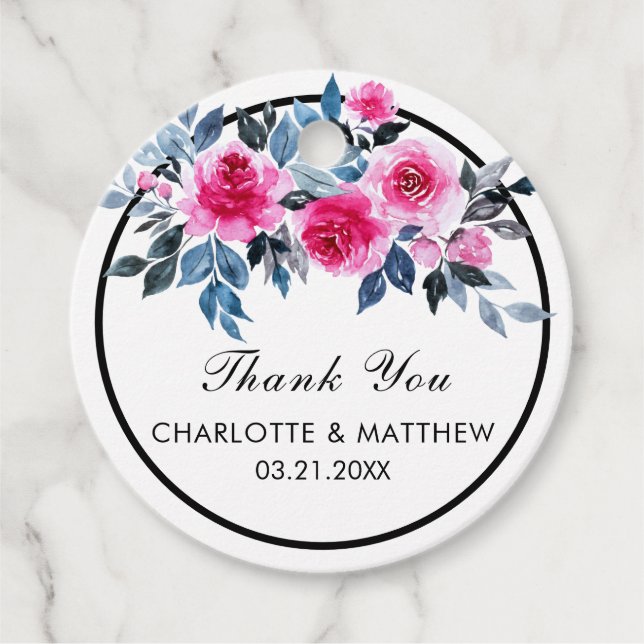 Étiquettes Cadeau Aquarelle rose Mariage Merci (Devant)
