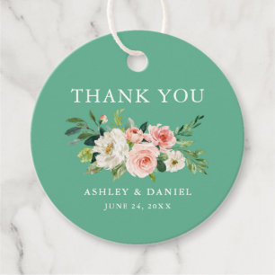 Étiquettes Cadeau Aquarelle rose Mariage rose Merci Neo Mint