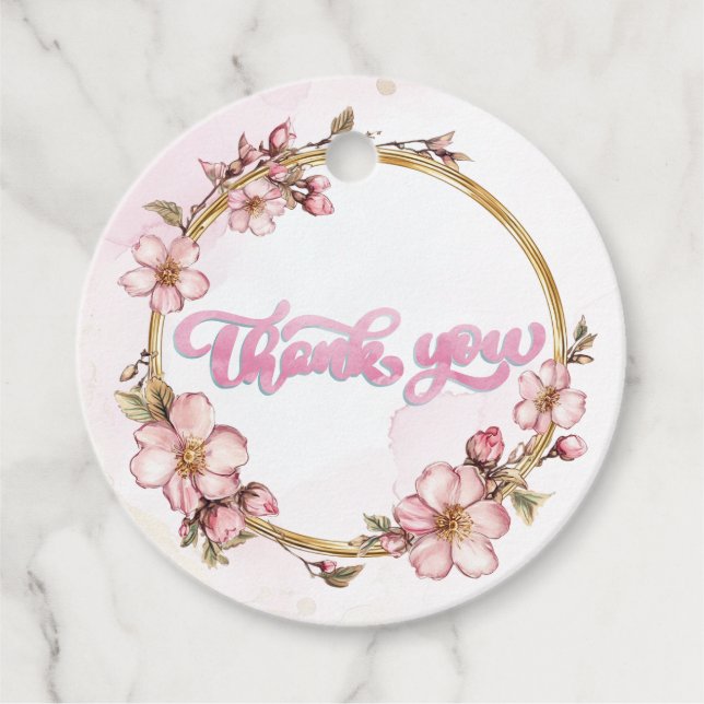 Étiquettes Cadeau Aquarelle rose Merci floral (Devant)