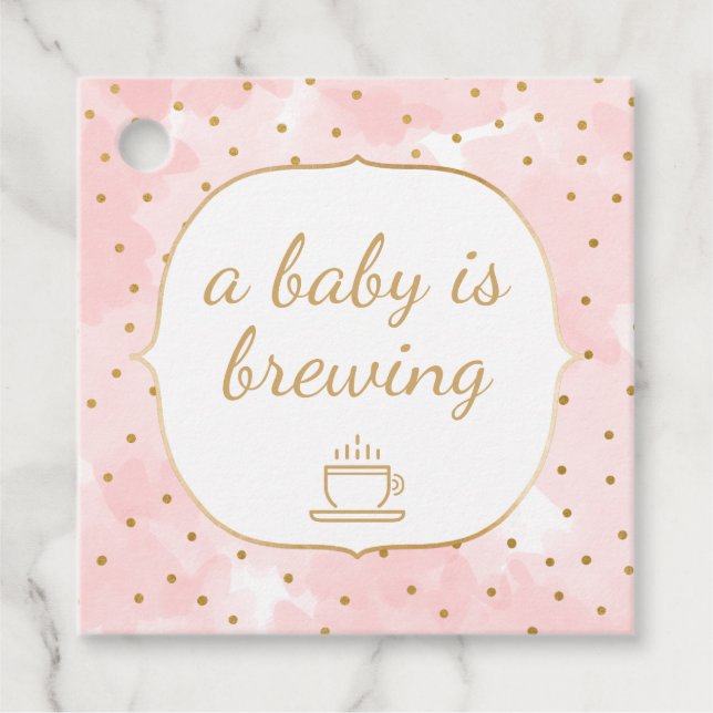 Étiquettes Cadeau Aquarelle rose Or Un bébé brasse merci (Devant)