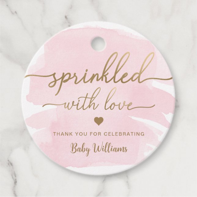 Étiquettes Cadeau Aquarelle rose Parsemée De Baby shower D'Amour (Devant)