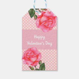 Étiquettes-cadeau Aquarelle Rose rose Polka Pointe Valentines Day