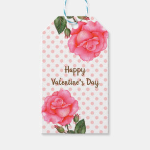 Étiquettes-cadeau Aquarelle Rose rose Polka Pointe Valentines Day