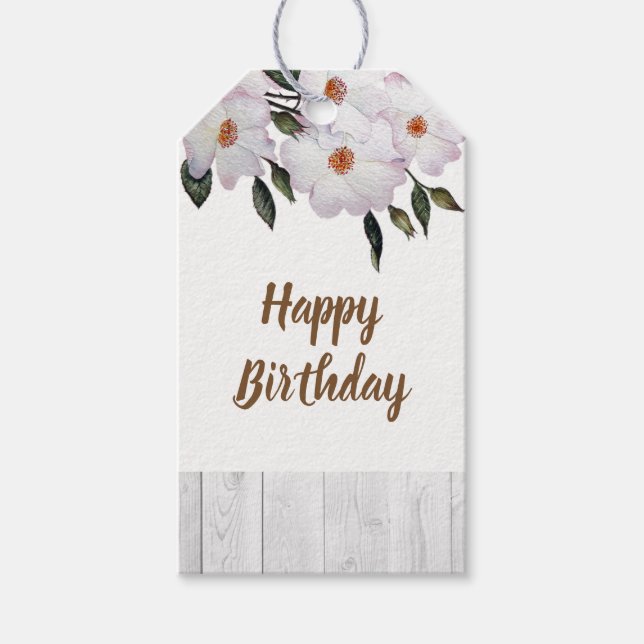 Étiquettes-cadeau Aquarelle rose Roses Ballerina Joyeux anniversaire (Devant)