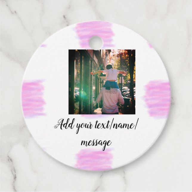 Étiquettes Cadeau Aquarelle rose violet père fils papa ajouter l'ima (Devant)