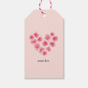 Étiquettes-cadeau Aquarelle roses en forme de coeur rose pêche flora