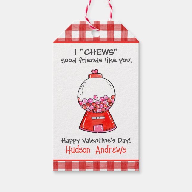 Étiquettes-cadeau Aquarelle Rouge En vichy Gumballs Valentine's (Devant)