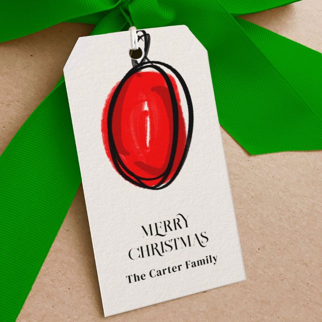 Étiquettes-cadeau Aquarelle rouge - Esquisse de l'ornement de Noël (Hand-drawn Christmas tree ornament festive gift tags.)
