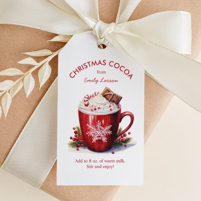 Étiquettes-cadeau Aquarelle rouge Festive cacao chaud (Créateur téléchargé)