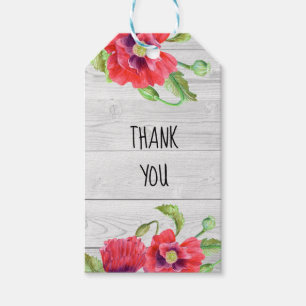 Étiquettes-cadeau Aquarelle Rouge Poppies Floral Art Merci