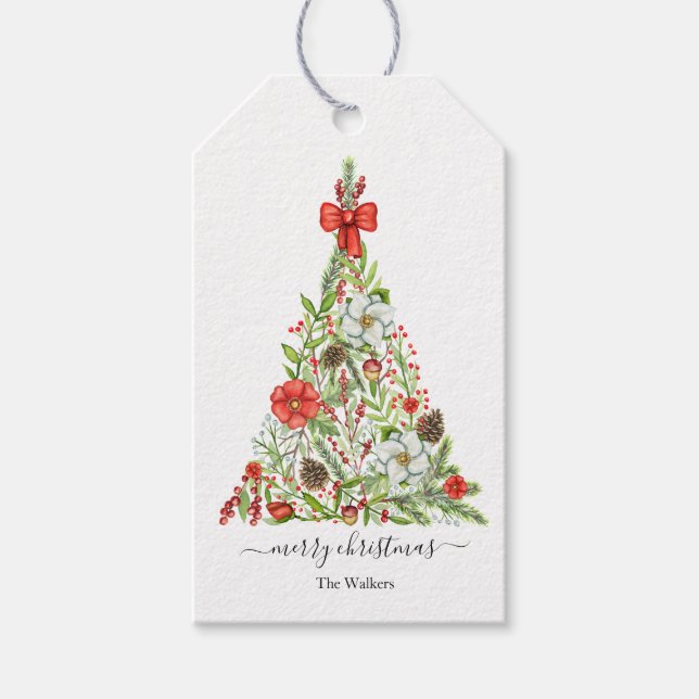Étiquettes-cadeau Aquarelle Rustique Arbre de Noël Personnalisé (Devant)