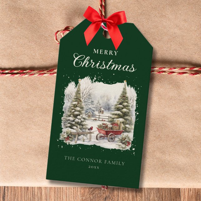 Étiquettes-cadeau Aquarelle rustique élégante Arbres de Noël (Créateur téléchargé)
