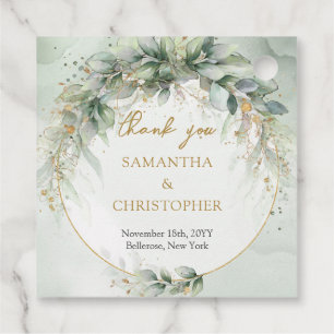 Étiquettes Cadeau Aquarelle rustique eucalyptus vert or