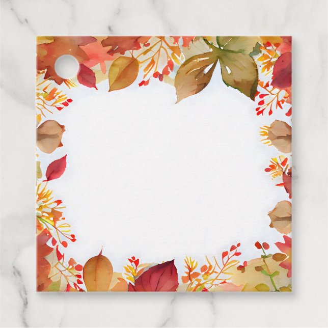 Étiquettes Cadeau Aquarelle Rustique Feuilles couleur automne (Devant)