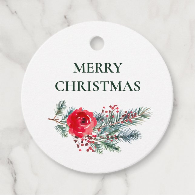 Étiquettes Cadeau Aquarelle rustique Floral Joyeux Noël (Devant)