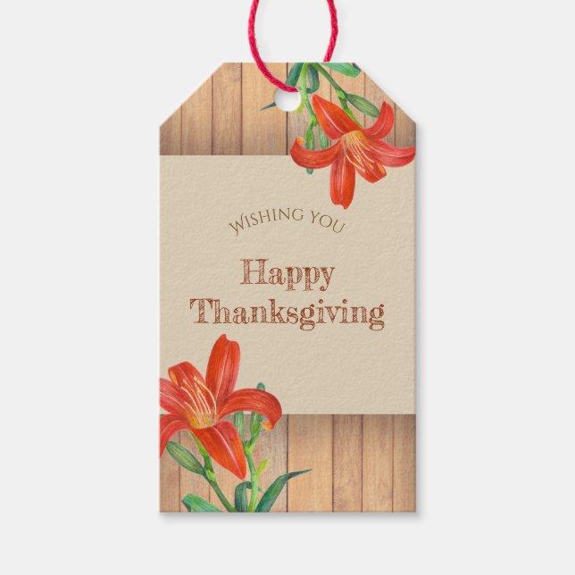 Étiquettes-cadeau Aquarelle rustique Orange Lily Art Floral (Devant)