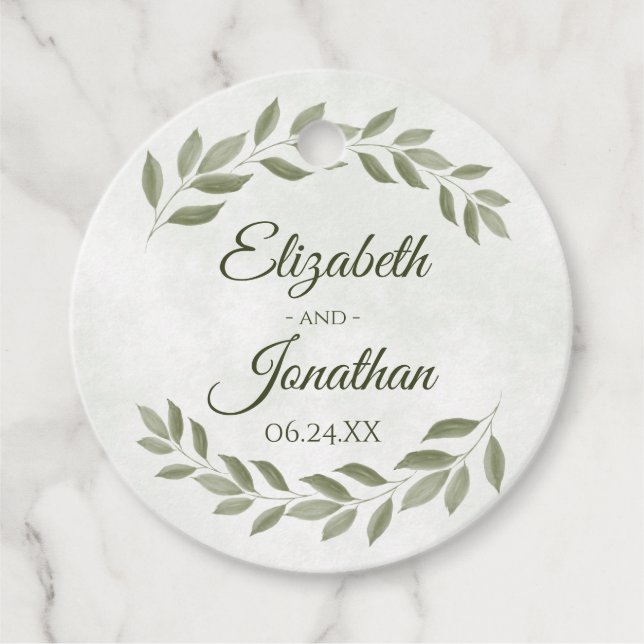 Étiquettes Cadeau Aquarelle rustique Verdure Élégante Mariage de tai (Devant)