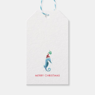 Étiquettes-cadeau Aquarelle Seahorse Mistletoe Nautique Nommé