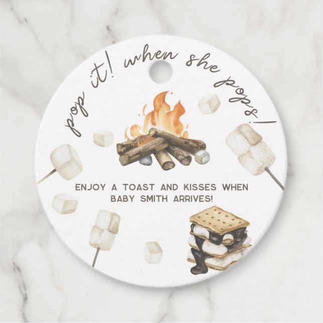 Étiquettes Cadeau Aquarelle S'more Baby shower - Pop it (Devant)