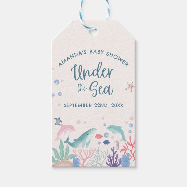 Étiquettes-cadeau Aquarelle sous le Baby shower marin (Devant)