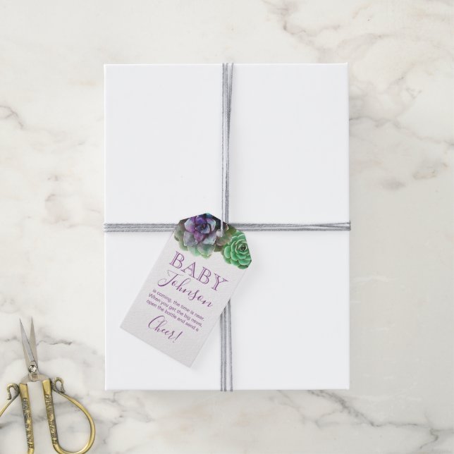 Étiquettes-cadeau Aquarelle Succulente | Balise de préférence de Bab (Avec de la ficelle)