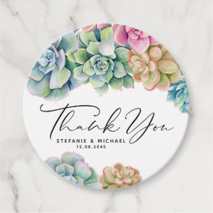 Étiquettes Cadeau Aquarelle Succulents Mariage d'été Merci