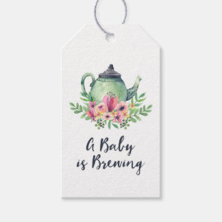 Étiquettes-cadeau Aquarelle Teapot Un bébé brasse du Baby shower