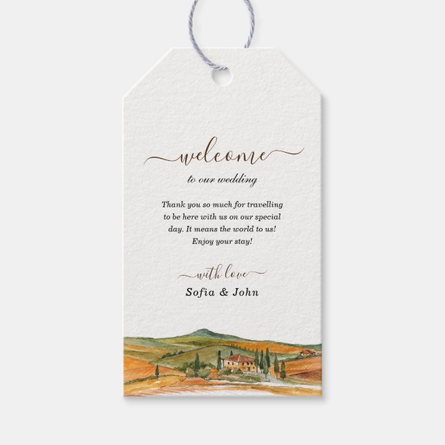 Étiquettes-cadeau Aquarelle Toscane Italie Skyline Mariage Bienvenue (Devant)